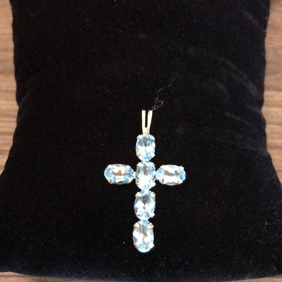 10k gold and blue topaz cross charm. Real gold 10 K Cross - Picture 2 of 9